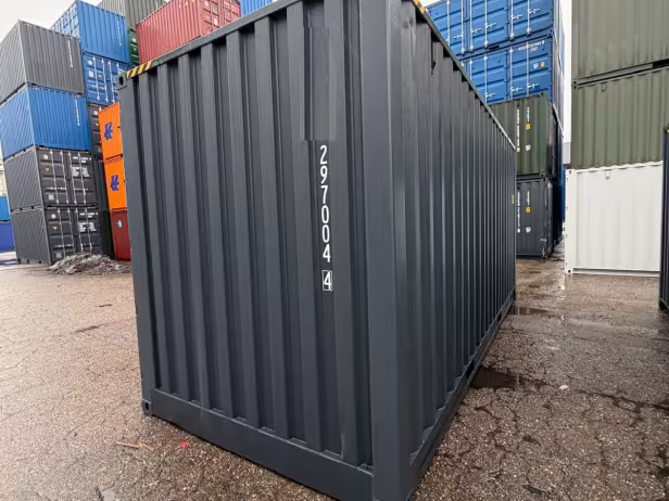 Shipping container 20FT High Cube Open Side RAL7016 GREY backside Shipping container 20FT High Cube Open Side RAL7016 GREY backside