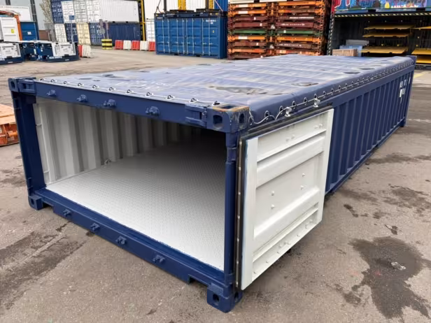 shipping container 20FT open top half height open doors left side